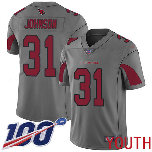 Arizona Cardinals Limited Silver Youth David Johnson Jersey NFL Football #31 100th Season Inverted Legend